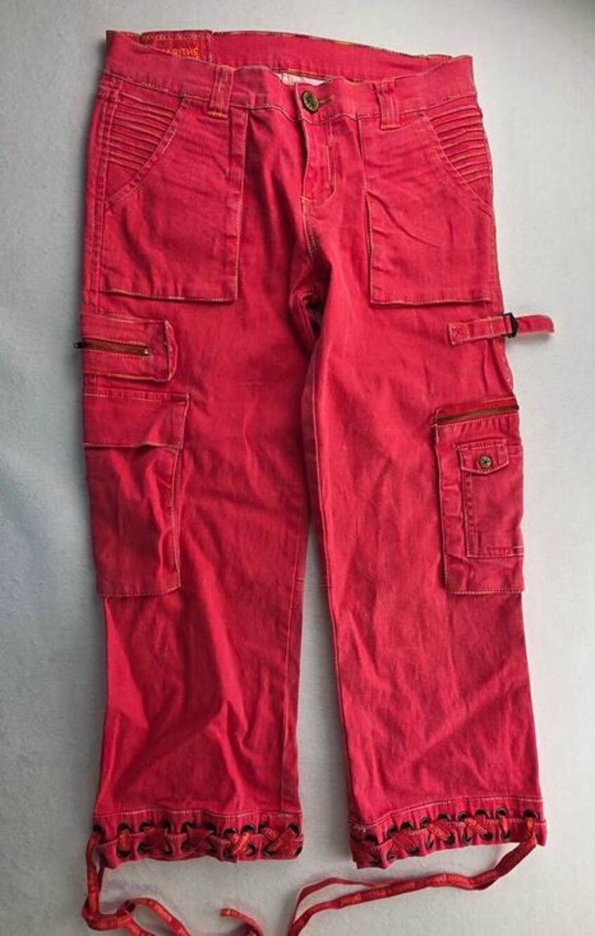 Marithe Francois Girbaud Pink Cargo Tie Capris Size 30